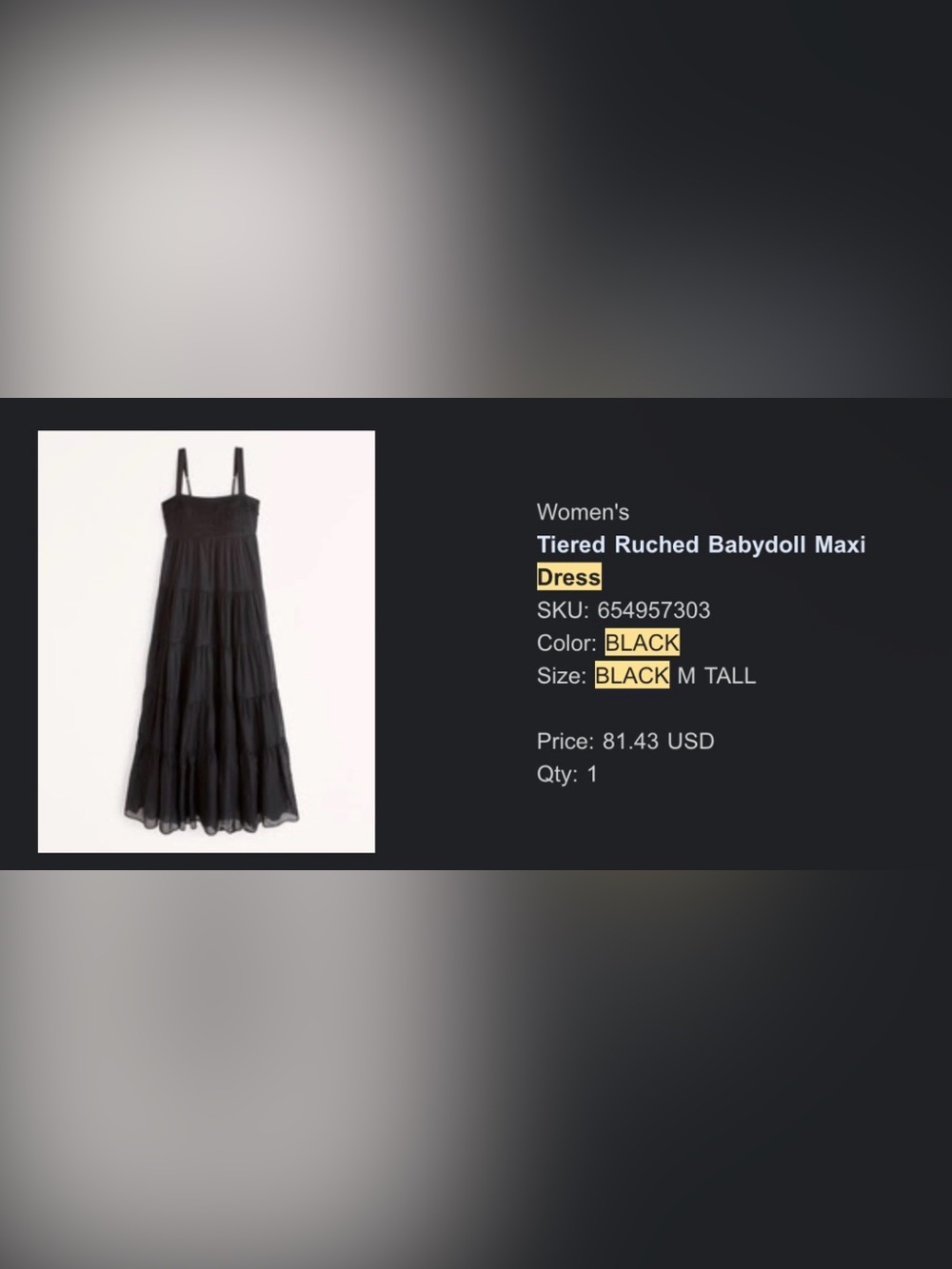 Abercrombie & Fitch Black Tiered Ruched Babydoll Maxi Dress